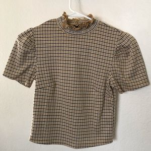 Ruched Mock neck short sleeve cropped blouse top